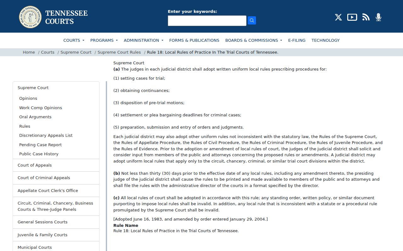 Local rules for Jefferson County case search context