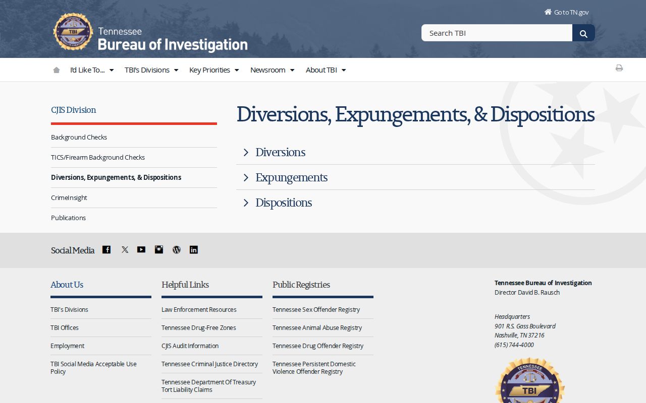 TBI expungement guidance for Jefferson County court records
